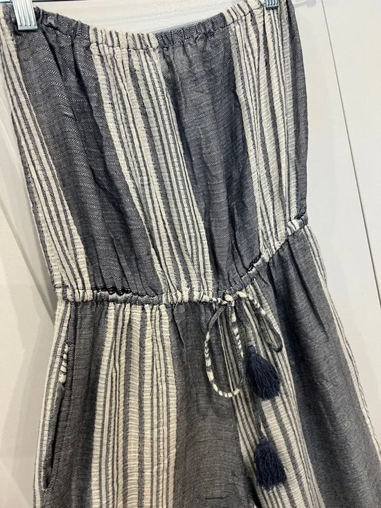 Elan Gray & White Striped Strapless Cropped Jumpsuit - Picture 3 of 8